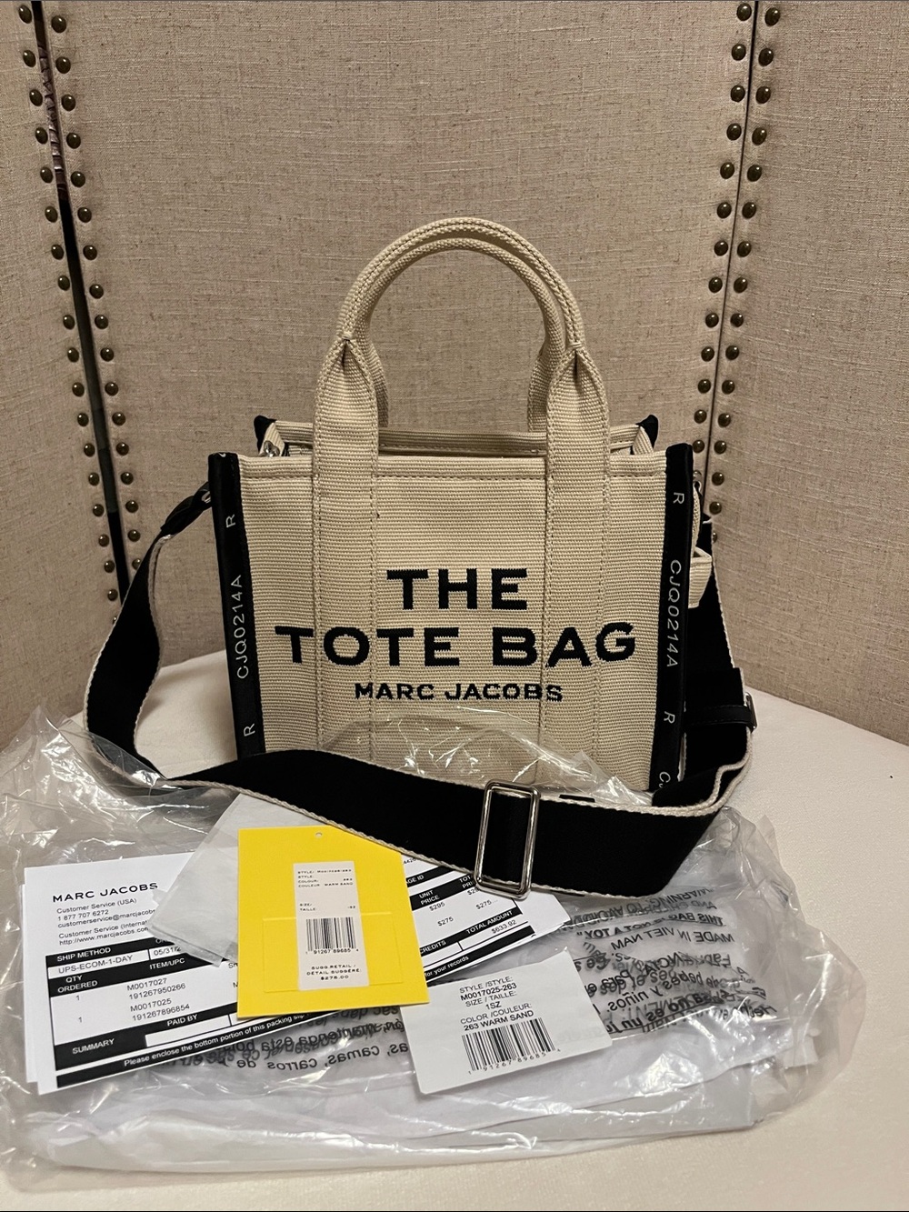 Marc Jacobs the tote bag small jacquard fabric warm sand